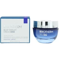 Biotherm Blue Therapy Night Cream 50ml in a blue jar with a silver lid, next to its matching box.