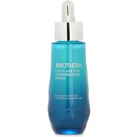 Blue gradient Biotherm serum bottle with silver dropper cap, labeled "Life Plankton Regenerating Serum 50ml."