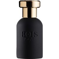 Black matte Bois 1920 Oro Nero perfume bottle with gold cap, embossed logo, 50 ml unisex leather fragrance.