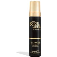 Black Bondi Sands Liquid Gold Self Tanning Foam bottle with gold cap and logo, 200ml size.