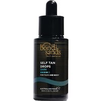 Bondi Sands Self Tan Drops Dark 8g, black bottle with gold text and dropper cap, for face and body.