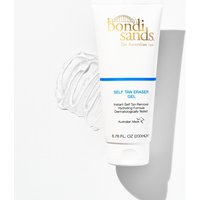 Bondi Sands Tan Eraser Gel 200ml, white tube with gold logo and blue stripe, on white background.