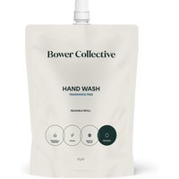 Bower Collective 1L hand wash refill pouch, fragrance-free, with white spout and minimalist black text design.