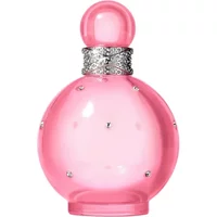 Pink round bottle of Britney Spears Fantasy Sheer Eau De Toilette 100ml with silver ornate neck and crystal accents.