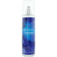 Britney Spears Midnight Fantasy Body Mist, 236ml, blue bottle with silver spray nozzle and floral design.