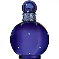 Deep blue round bottle of Britney Spears Midnight Fantasy Eau De Parfum, adorned with small crystal accents.