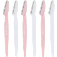 Brushworks Angled Dermaplaners 6 Pack with pink and white handles, featuring angled stainless steel blades.