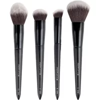 Brushworks Buff & Blend Face Set with four black-handled makeup brushes, featuring soft, dense bristles in varying sizes.