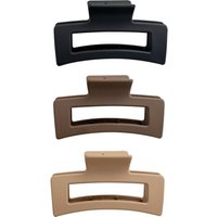 Set of three brushworks Classic Claw Clips in black, brown, and beige with rectangular cutout design.