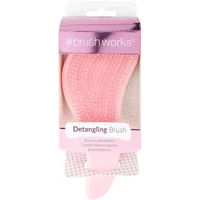 Pink Brushworks Detangling Hair Brush with curved handle in clear packaging, featuring soft bristles.