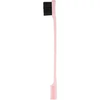Pink Brushworks Edge Brush & Comb with black bristles and a fine-toothed comb on a long handle.