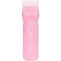 Pink Brushworks Hair Oil Applicator with comb top and cylindrical body.