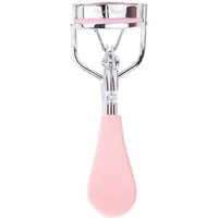 Pink Brushworks lash curler with silver metal frame and ergonomic handle.