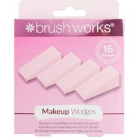Pink brushworks Makeup Wedges, 16 pieces, in a pink box with a clear window and white floral logo.