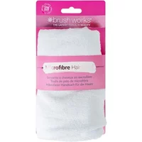 White Brushworks Microfibre Hair Towel in pink packaging with logo and product details.