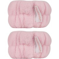 Pink brushworks microfibre wrist wash bands, fluffy texture, elasticated with white logo tag.