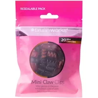 Pink resealable pack of Brushworks Mini Claw Clips x20, featuring assorted small hair clips in various colors.
