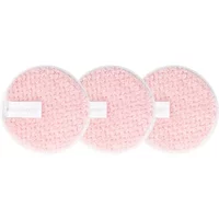 Pink Brushworks reusable makeup remover pads, round with textured surface and white edge trim, set of three.