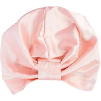 Pink satin hair turban with a gathered front design and smooth, shiny texture.