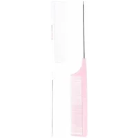 Pink and clear Brushworks tail combs, fine-toothed with long, pointed handles for precise styling and sectioning.