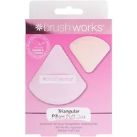 Pink Brushworks Triangular Pillow Puff Duo in a transparent package with a pink gradient background.
