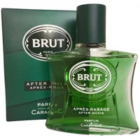 Brut Original Aftershave 100ml in a green, curved glass bottle with a silver cap, boxed in matching green packaging.