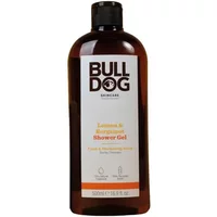 Brown bottle of Bulldog Lemon & Bergamot Shower Gel with black cap and white label.