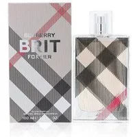Burberry Brit For Her Eau De Parfum 100ml, plaid-patterned bottle with matching box, featuring iconic Burberry check.