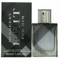 Burberry Brit For Him Eau De Toilette 30ml, plaid-patterned bottle with matching box, silver cap.