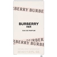 Burberry Her Eau de Parfum Spray 30ml in a sleek rectangular bottle with a minimalist white label and black text.