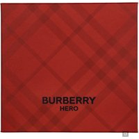 Red Burberry Hero Gift Set box with a subtle plaid pattern and bold black lettering.