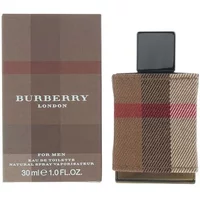 Burberry London For Men Eau De Toilette 30ml with plaid fabric-wrapped bottle and black cap, boxed packaging.