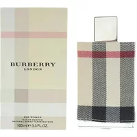 Burberry London For Women Eau De Parfum 100ml, plaid fabric-wrapped bottle with matching box, classic check pattern.