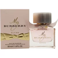 Burberry My Burberry Blush Eau De Parfum 50ml, pink glass bottle with bow, gold text, matching box.