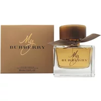 Burberry My Burberry Eau De Parfum 90ml in a clear square bottle with a brown bow and matching box.
