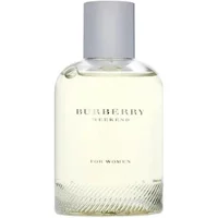 Clear glass bottle of Burberry Weekend For Women Eau De Parfum, 50ml, with silver cap and embossed logo.