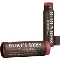 Burt's Bees Tinted Lip Balm in Hibiscus, dark brown tube with red cap, 4.25g, natural lip color.