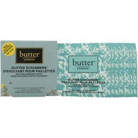 butter LONDON Scrubbers 2in1 Prep & Remover Wraps in teal packaging with floral accents, 10 individually wrapped pieces