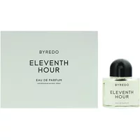 Byredo Eleventh Hour Eau De Parfum 50ml with minimalist white label and black cap, next to matching box.