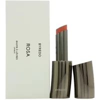 Byredo Lip Balm Rosa with sleek metallic case and pink balm, beside white box with black text.