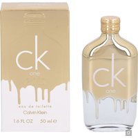 Calvin Klein Ck One Gold Eau de Toilette 50ml, clear bottle with gold drip design and matching box.
