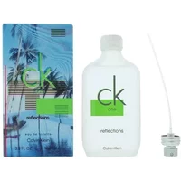 Calvin Klein CK One Reflections Eau De Toilette 100ml, white bottle, green label, with tropical-themed box.