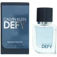 Calvin Klein Defy Eau De Toilette 30ml, clear square bottle with black cap, blue box with bold white text.