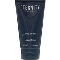 Dark blue tube of Calvin Klein Eternity For Men Hair And Body Wash, 150ml, with white text and flip cap.