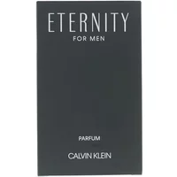 Calvin Klein Eternity For Men Parfum 100ml, black rectangular box with white text and minimalist design.