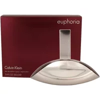 Calvin Klein Euphoria Eau De Parfum 100ml, sleek silver bottle with maroon box.