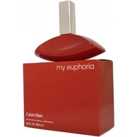 Red Calvin Klein My Euphoria Eau De Parfum 50ml with sleek, curved bottle and tall, rectangular cap.