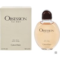 Calvin Klein Obsession For Men After Shave Lotion 125ml, amber liquid in oval bottle with dark cap, box included.