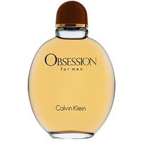 Amber oval bottle of Calvin Klein Obsession For Men Eau de Toilette with brown cap, 75ml.