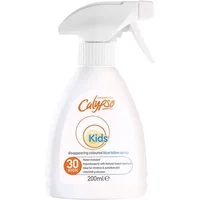 Calypso Kids Blue Lotion Spray SPF 30, 200ml white bottle with trigger spray and orange logo.